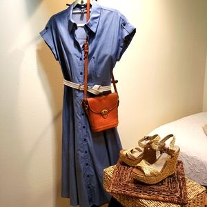 Chambray shirtwaist dress with pockets.